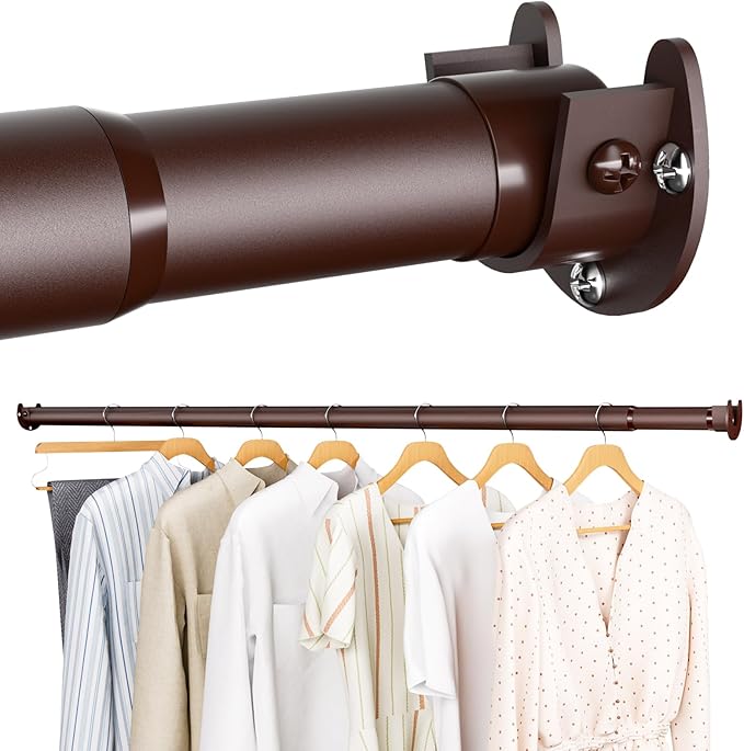 Closet Rod - Closet Rods for Hanging Clothes, 17 to 82 inch Adjustable Closet Hanging Rod, Heavy Duty Clothes Rod Clothing Bar, Closet Poles for Hanging Clothes for Wardrobes, Shower Curtain