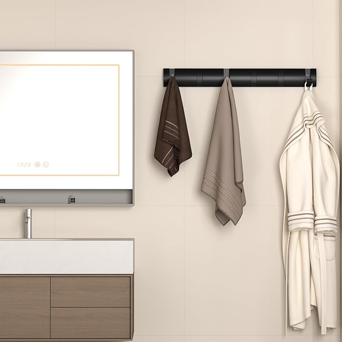 Metal Coat Rack Wall Mount, Black Coat Rail with 6 Retractable Hooks Heavy Duty, Modern Entryway Coat Hook Hanger, Folding Wall Hook Rack for Bathroom, Living Room, Bedroom