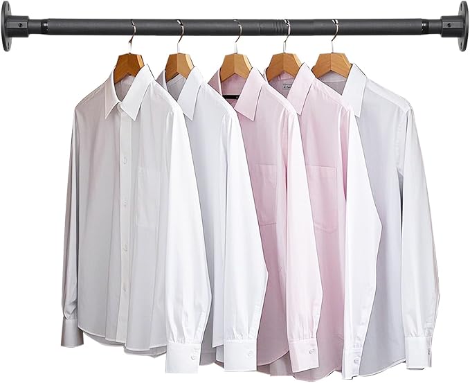 Closet Rod, 30 to 49 inch Adjustable Closet Rods for Hanging Clothes, Heavy Duty Closet Hanging Rod, Black Closet Hanger Poles, Metal Closet Hanging Bar for Wardrobes Laundry, Drilling Installation