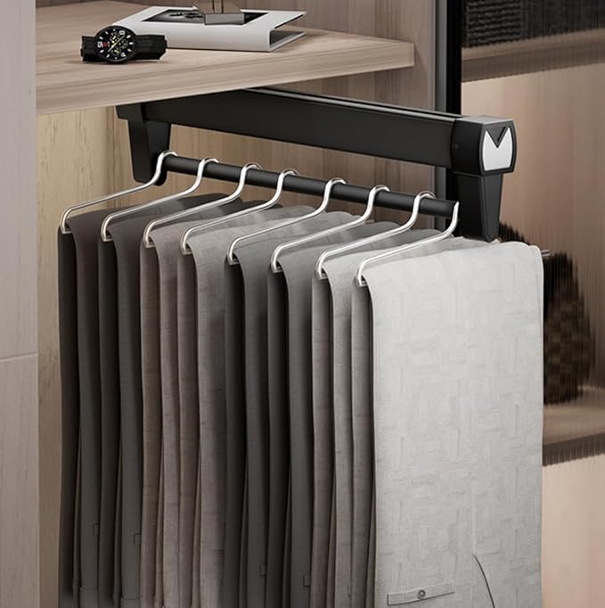 Adjustable Double-Rail Pull Out Clothes Hanger Rod with Thick Steel - Wardrobe Clothing Rail Hanger Rack Bar for Pants and Clothes (Double Track 10.2 inch)