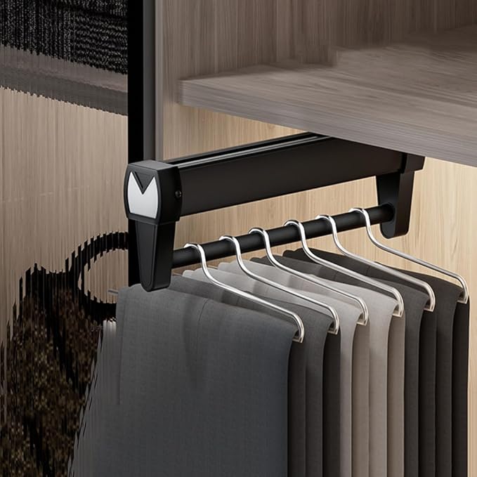 Adjustable Double-Rail Pull Out Clothes Hanger Rod with Thick Steel - Wardrobe Clothing Rail Hanger Rack Bar for Pants and Clothes (Double Track 10.2 inch)