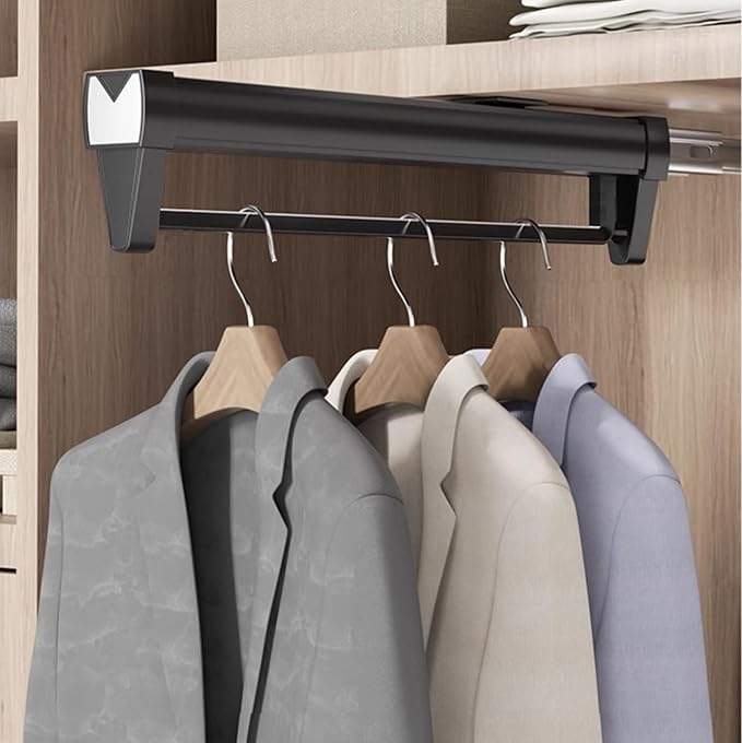 Adjustable Double-Rail Pull Out Clothes Hanger Rod with Thick Steel - Wardrobe Clothing Rail Hanger Rack Bar for Pants and Clothes (Double Track 10.2 inch)