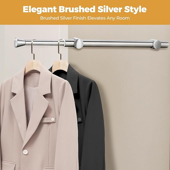 12" Pull-Out Valet Rod for Closet Organization, Add Extra Hanging Space 304 Stainless Steel Closet Rods, Silver Chrome Finish, Space-Saving Design for Small Closets