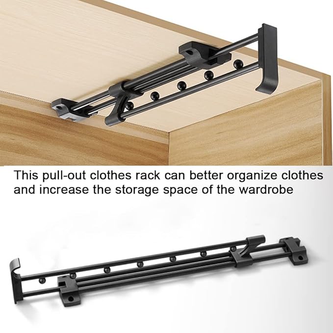 Heavy Duty Extendable Pull Out Closet Rod - Sliding Wardrobe Closet Rod for Increased Storage Space - Hanging Rod Ideal for Clothes, Towels and More - Neat Closet Storage (10.2 inch)