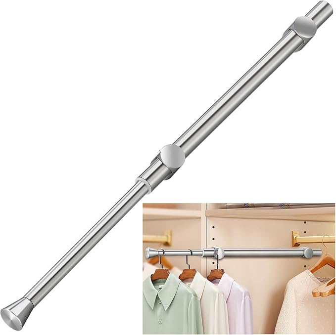 12" Pull-Out Valet Rod for Closet Organization, Add Extra Hanging Space 304 Stainless Steel Closet Rods, Silver Chrome Finish, Space-Saving Design for Small Closets