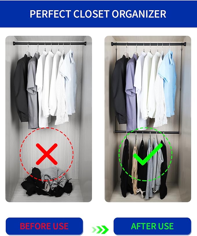 Closet Rods for Hanging Clothes 32'' Black Stepless height adjustment Heavy Duty Closet Rod for Optimize closet storage and organizing space