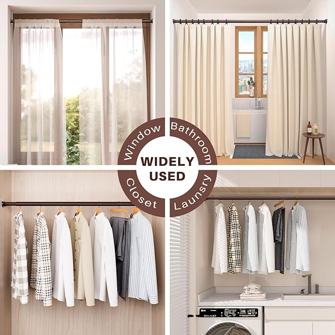 Closet Rod - Closet Rods for Hanging Clothes, 17 to 82 inch Adjustable Closet Hanging Rod, Heavy Duty Clothes Rod Clothing Bar, Closet Poles for Hanging Clothes for Wardrobes, Shower Curtain