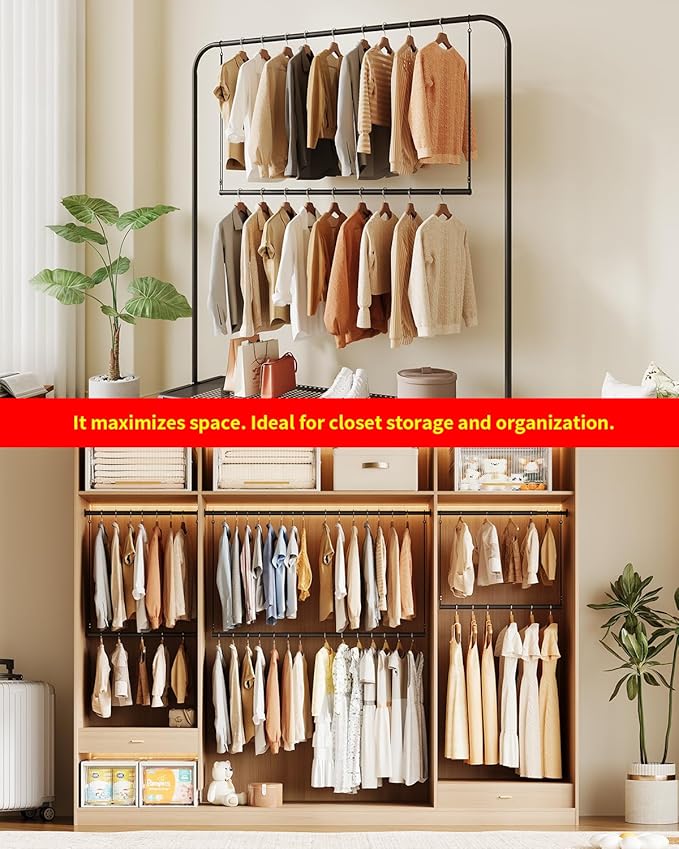 Closet Rods for Hanging Clothes 32'' Black Stepless height adjustment Heavy Duty Closet Rod for Optimize closet storage and organizing space