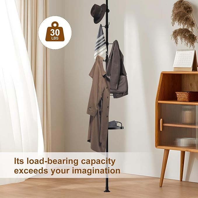 Coat Rack, Telescopic Free-Standing Clothes rack for Hanging Clothes, 70" - 125" Adjustable Floor to Ceiling Heavy Duty Garment clothing Rack, for Clothes Coats Easy to Assemble Black