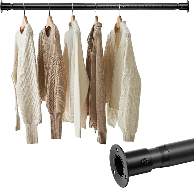 Closet rods for hanging clothes, 17 to 82 Inch Adjustable Closet Rod Heavy Duty Closet Hanging Rod Metal Closet Garment Organizer Rack,Shower Curtain Rods for Closet Wardrobes