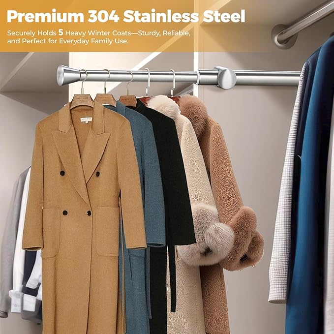 12" Pull-Out Valet Rod for Closet Organization, Add Extra Hanging Space 304 Stainless Steel Closet Rods, Silver Chrome Finish, Space-Saving Design for Small Closets