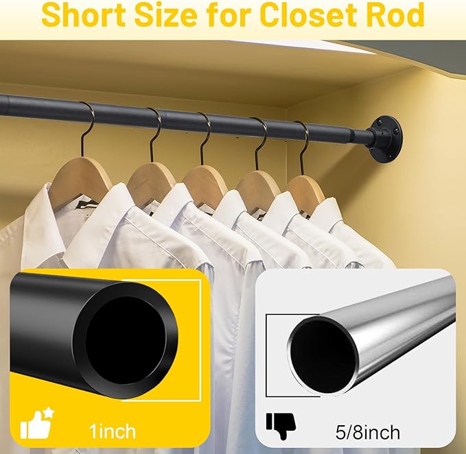 Closet Rod, 30 to 49 inch Adjustable Closet Rods for Hanging Clothes, Heavy Duty Closet Hanging Rod, Black Closet Hanger Poles, Metal Closet Hanging Bar for Wardrobes Laundry, Drilling Installation