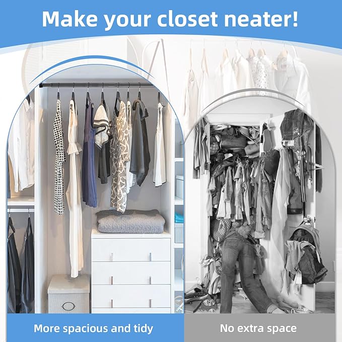 Closet Rod for Hanging Clothes, 30-92 Inch Adjustable Shower Curtain Rod Heavy Duty Wall Mount Clothes Hanging Bar for Closet, Wardrobes, Bathroom, RV, Window, Laundry, Room Divider, Black
