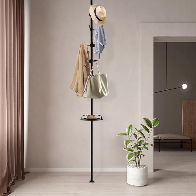 Coat Rack, Telescopic Free-Standing Clothes rack for Hanging Clothes, 70" - 125" Adjustable Floor to Ceiling Heavy Duty Garment clothing Rack, for Clothes Coats Easy to Assemble Black