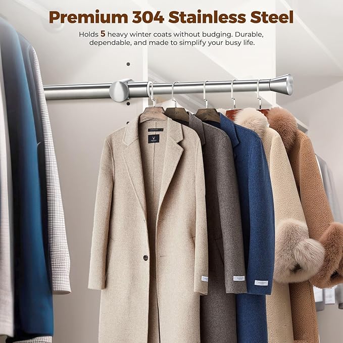 12" Pull-Out Valet Rod for Closet Organization, Add Extra Hanging Space 304 Stainless Steel Closet Rods, Space-Saving Design for Small Closets,Silver