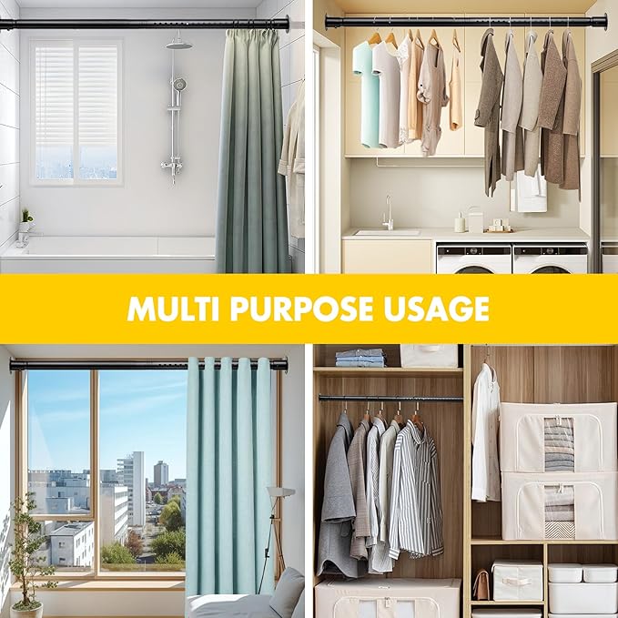 Closet rods for hanging clothes, 17 to 82 Inch Adjustable Closet Rod Heavy Duty Closet Hanging Rod Metal Closet Garment Organizer Rack,Shower Curtain Rods for Closet Wardrobes