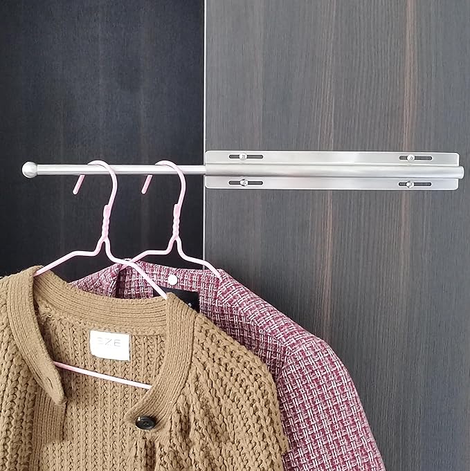 11.8'' Heavy-Duty Pullout Closet Wardrobe Valet Rod, Side-Mount or Top-Mount Retractable Pull-Out Hanging Clothes Rod, Solid Closet Hanging rod Load Capacity of 180 lbs (Stainless Steel Matte Finish)