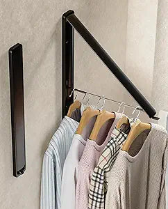 Clothes Drying Rack Wall Mounted, Retractable & Foldable Clothes Hanger for Laundry Room Organization and Storage, Clothes Hanger Rack for Dorm, Closet, Balcony, Laundry Room(1P, Metal, Black)