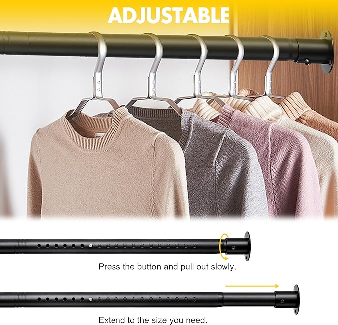 Closet rods for hanging clothes, 17 to 82 Inch Adjustable Closet Rod Heavy Duty Closet Hanging Rod Metal Closet Garment Organizer Rack,Shower Curtain Rods for Closet Wardrobes