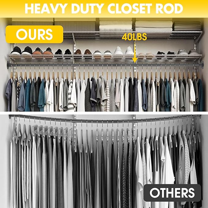 Closet rods for hanging clothes, 17 to 82 Inch Adjustable Closet Rod Heavy Duty Closet Hanging Rod Metal Closet Garment Organizer Rack,Shower Curtain Rods for Closet Wardrobes