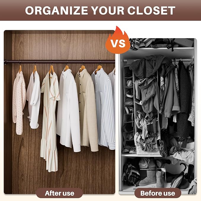 Closet Rod - Closet Rods for Hanging Clothes, 17 to 82 inch Adjustable Closet Hanging Rod, Heavy Duty Clothes Rod Clothing Bar, Closet Poles for Hanging Clothes for Wardrobes, Shower Curtain